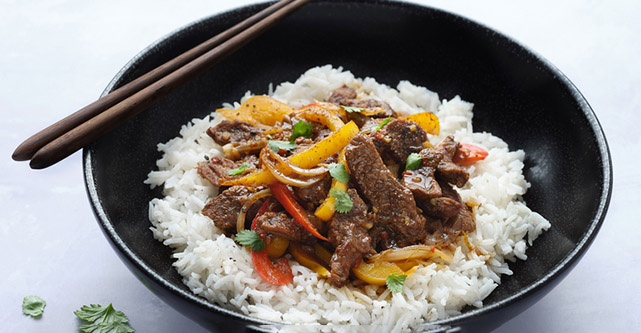 Lamb Stir-fry with Peppers and Rice
