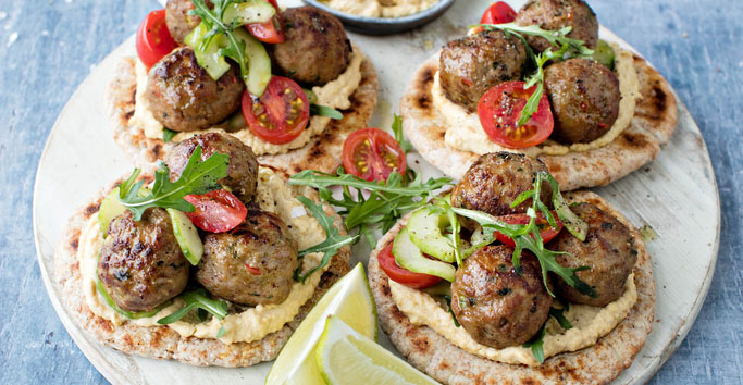 Lamb Koftas with Cherry Tomato and Cucumber Salad