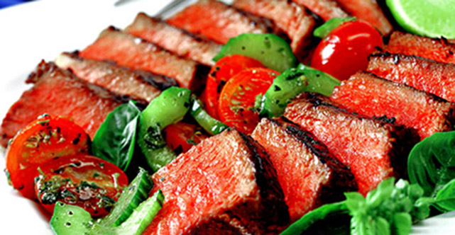 Warm Steak Salad with Tomato, Cucumber and Basil