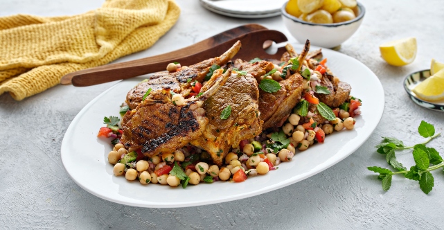 Spicy Lamb Cutlets with Chickpea Salad