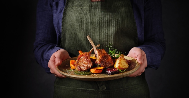 Lamb Cutlets with Roasted Vegetables and Herb Dressing
