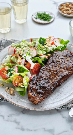 Warm Steak salad with Blue Cheese Dressing