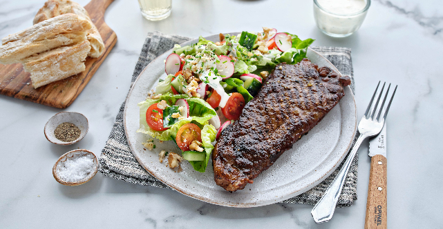 Warm Steak salad with Blue Cheese Dressing